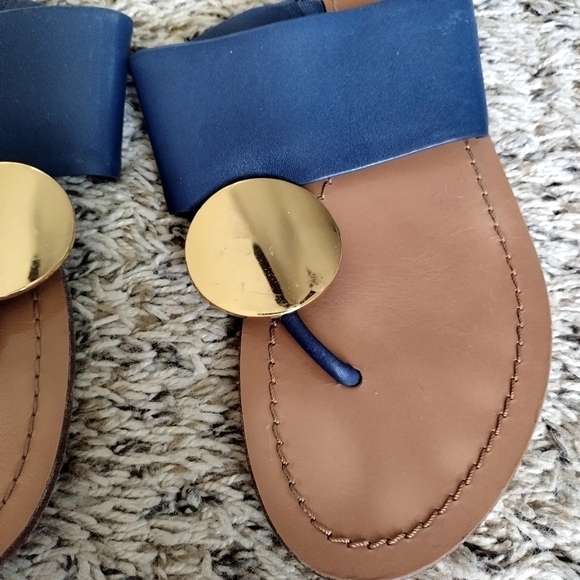 Tory Burch Patos Disk Flat leather Thongs slide Sandals sz 9,5 - Picture 2 of 6